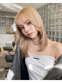 韓国ヘア顔周りレイヤーミルクティーベージュグレージュカラー
