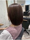 大船駅切りっぱなしミディアムボブレイヤーオリーブブラウン40代