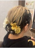 ハイライトバレイヤージュダブルカラー成人式ヘアセット