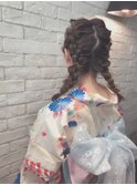 浴衣アレンジ ツインテール編み込み
