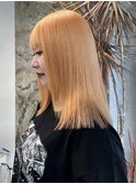 ダブルカラーオレンジベージュカラーケアブリーチレイヤーカット
