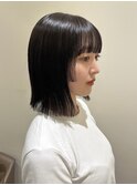 艶髪/アッシュカラー/暗髪/切りっぱなし/ミディアムヘア/銀座