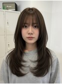 グレージュショートヘアボブヘアシースルーマッシュタッセルボブ