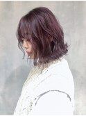 ラベンダーピンクアッシュボブ_耳かけウェーブパーマ_ba282831