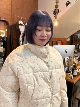 チャプター 問屋町(chapter) ケアブリーチダブルカラーラベンダーグレージュ切りっぱなしボブ