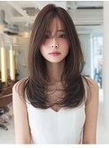 顔周りカットハッシュカットダークブラウンワンホンレイヤー韓国