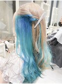 インナーカラーブルーカラー　ブリーチWカラーイヤリングカラー