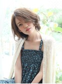 前髪くせ毛風ひし形ボブエアリー姫カットシアーカラーセミディ