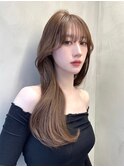 ミルクティーブラウンワンホンヘア韓国ヘアくびれ巻き
