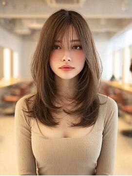 ダル 渋谷/表参道(DAL.) 顔周りカットハッシュカットダークブラウンワンホンレイヤー韓国