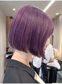 ダブルカラーラベンダーカラーインナーカラーハイライトミニボブ