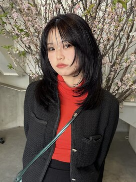 アクアオモテサンドウ(ACQUA omotesando) △大人可愛い韓国風ロングウルフレイヤーカットボルドーカラー