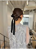 20代30代大人可愛い◎グレージュリボンアレンジカチモリ