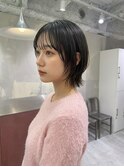 前下がりボブオリーブグレージュロングウルフ外ハネボブ
