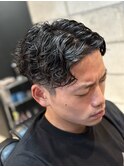 ラフダークアッシュ大人質感センターパートウェーブパーマ