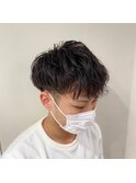 刈り上げツーブロック前下がりマッシュツイストスパイラルパーマ