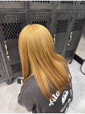 ハイトーンカラーエアストレート艶髪ブリーチ暖色系カラー
