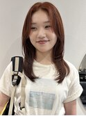顔周りレイヤーカット韓国小顔ハッシュカットオレンジベージュ