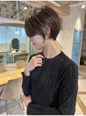 ショート×ハイライト白髪ぼかし×シルキーベージュ[心斎橋]