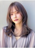 小顔前髪くびレイヤーカット☆透明感カラー