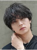 天神10代20代ルーズパーマゆるめメンズマッシュウルフカット