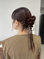 ヘアー アイス 御器所本店(HAIR ICI) 結婚式アレンジヘアセットリボンアレンジボルドーカラーカチモリ