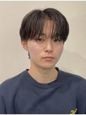 韓国風センターパートシースルーバングメンズ透明感カラー