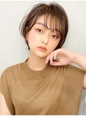 耳かけショートボブ似合わせカット30代40代50代チェリーブラウン