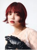 ボブ　赤髪カラー　レッドブラウン　外ハネ