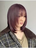 ミルクティーベージュ暗めグレージュミディアムウルフレイヤー○