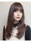 黒髪/グレーベージュ/レイヤーロング/前髪パーマ[新宿駅]