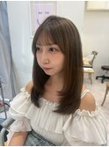 ミディアムレイヤー/顔周りレイヤー/オリーブベージュ/韓国