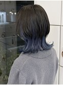 ネイビーブルー×ウルフボブ
