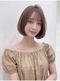 秋カラーブリーチなし小顔/内巻きボブミルクティーベージュp上尾