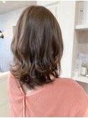 福山市美容室Caary人気 艶髪グレーベージュ セミディ