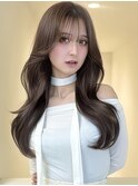 韓国ヘアくびれ巻きロングレイヤーブリーチなしダブルカラー前髪