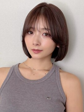 アグノス 青山(Agnos) 斜めバング前髪大人可愛い愛されワンカールピンクベージュ