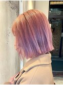 ペールピンク×ボブ
