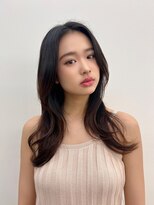 大人っぽ韓国ネイビーグレージュ前髪カット顔まわりレイヤー