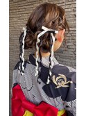 浴衣ヘアセットツイン編み込みお呼ばれヘア岡山南中央町