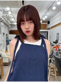暗髪ココアベージュ小顔レイヤーミディ