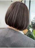30代40代50代丸みボブ細めハイライトブリーチダブルカラー湘南