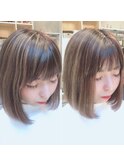 前髪エクステ20代30代大人女子　ココアブラウンひし形ミディアム