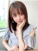 大人かわいい Aラインボブベージュ抜け感くすみブルー