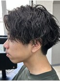 メンズ/アップバング/ツーブロックマッシュ/束感ショート波巻き