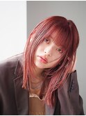 ミディアム/ピンク/顔まわりレイヤー