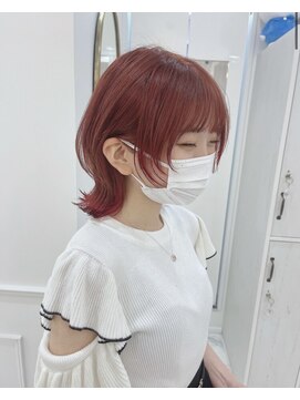 リルミー ミュエナ 大須 矢場町(Lilme myuena) 【ブリーチ1回】ウルフボブ+チェリーレッド+裾カラー*Lilme*