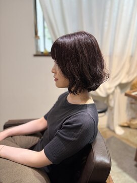 ワ ヘアー(wa-hair) フォグパープルレイヤー　髪質改善　ボブパーマ　バーガンディ