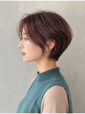 韓国ショートレイヤー顔周りカット上品艶髪ローズブラウン船橋