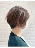 丸みくびれショートボブ×小顔ベージュ系カラー20代30代40代